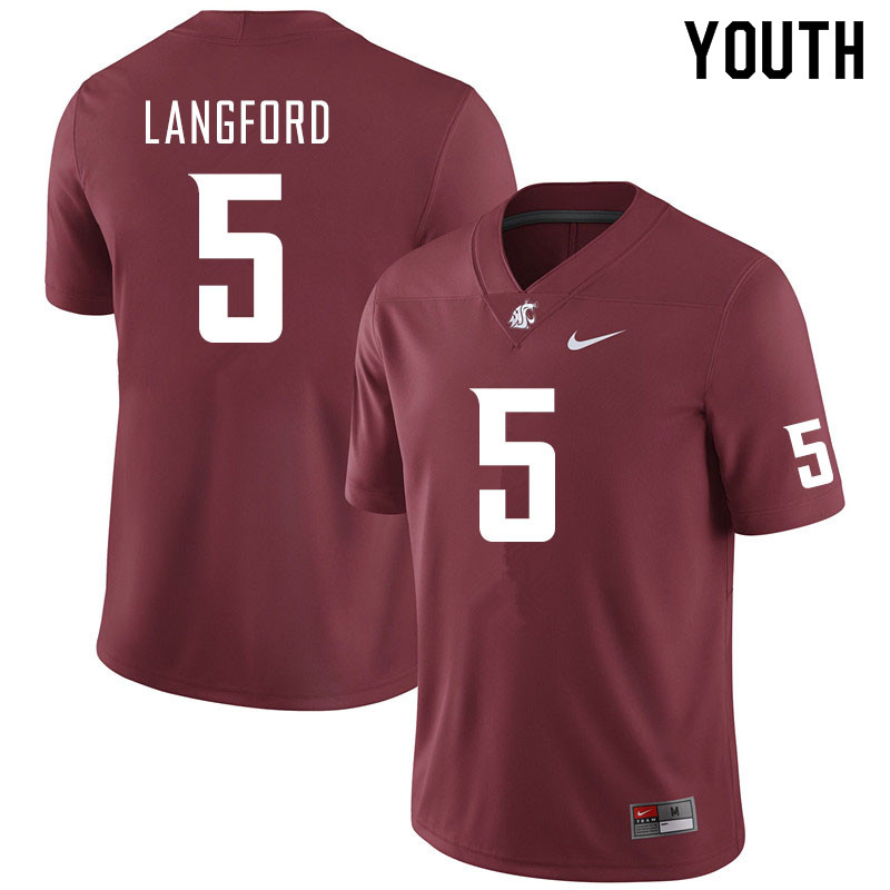 Youth #5 Derrick Langford Washington State Cougars College Football Jerseys Sale-Crimson